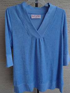 NEW WOMENS AVENUE BODY RIBBED VELOUR TUNIC LENGTH 3/4 SLEEVES BLUE 5X 