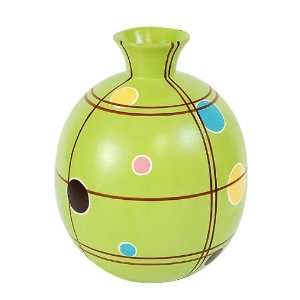   Handmade Terracotta Vase   Lime Green Retro Dot Design