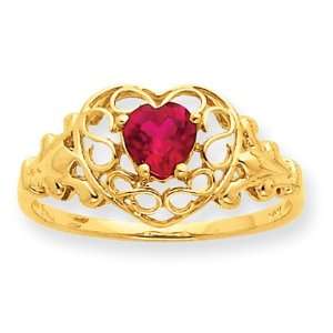  10kt Yellow Gold Genuine Ruby Filigree Heart Ring Jewelry