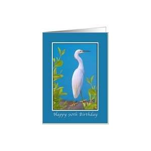  Birthday, 90th, Snowy Egret Bird Card Toys & Games