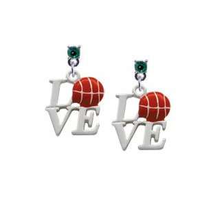  Silver Love with Basketball Emerald Swarovski Post Charm 