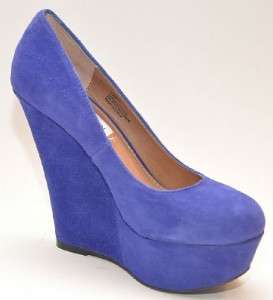   99 STEVE MADDEN Pammyy Blue Suede Platform Wedges Women Shoes 6.5 M
