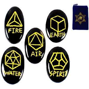 SACRED GEOMETRY STONES w/ FIVE ELEMENTS ~ Earth, Air, Fire, Water 