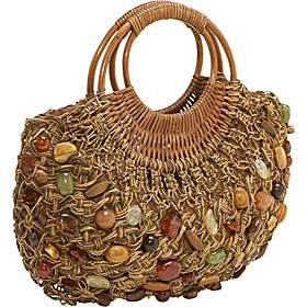 Cappelli Straw Macrame bag w/stones   