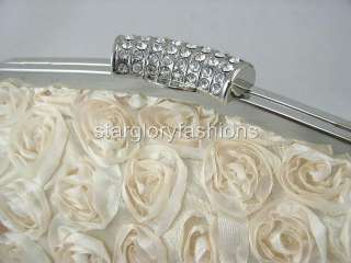 Champagne Rose Wedding Handbag Purse Clutch Lot Crystal  