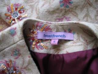 FROSTFRENCH Beige Bolero Jacket w/Sequin Flowers Sz 4 US; 6 UK  