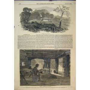  1849 Interior SettlerS Hut Australia Dog Chicken Print 