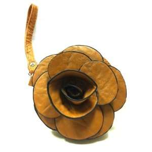 Designer Raised Flower Coin Purse Round shaped Pouch Bag Wristlet Rose 