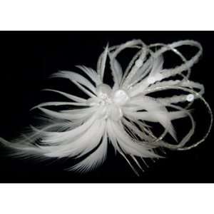  Pearl and Feather Hair Piece with Sequins S2325 Beauty