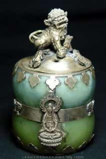 China Old Silver Jade Kwan yin Kirin Lid Incense Burner 132020  