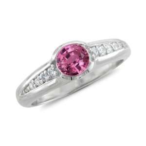  Pink Sapphire and Diamond Engagement Ring in 14k White Gold Band 