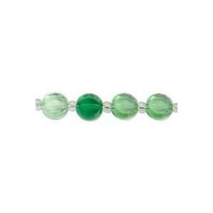 Blue Moon Machine Cut Coin Strung Glass Beads   14 Inch Strand/Green 