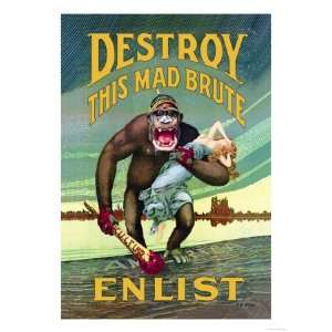 Destroy This Mad Brute, Enlist Giclee Poster Print by Hopps, 12x16 