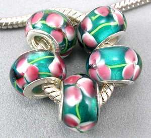 10pcs Lotus Murano Glass Beads Fit Charm Bracelet ☆G108  