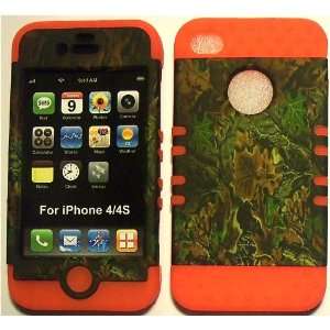  Camo Green on Orange Silicone for Apple iPhone 4 4S Hybrid 