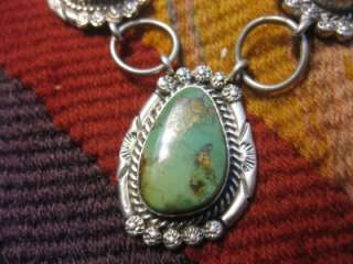   Turquoise Sterling Silver Signed Lrge&Hvy Pendant Chain Necklace