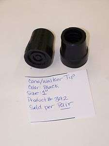 CANE ACCESSORY RUBBER CANE TIPS 1 BLACK #392 (SOLD PER PAIR)  