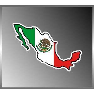 Mexican Flag in Shape of the Country Vinyl Decal Bumper Sticker 4 X 6 