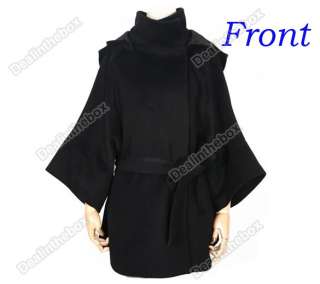   Breasted Coat Fur Collar Wool Blend Long Warm Winter Outwear BLK