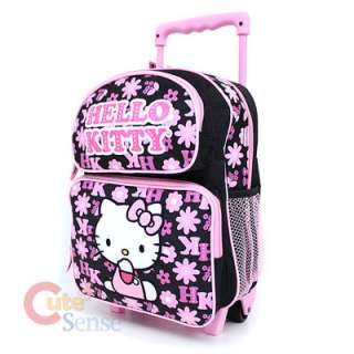 Hello Kitty School Roller Backpack Rollig Bag Black Pink Flowers 2