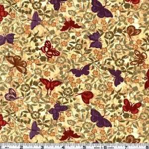  45 Wide Botanical Fantasy Butterfly Garden Cream Fabric 