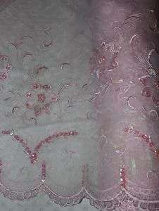 BABY PINK Embroidered Pageant Bridal ORGANZA Fabric Double Border FREE 