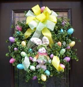   Spring Garden Door Bunny & Eggs Colorful Luxe Wreaths Big Bow  