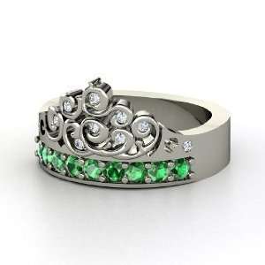  Tiara Ring, Sterling Silver Ring with Emerald & Diamond Jewelry