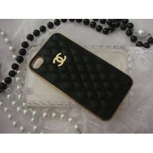  Luxury CC iPhone 4 4s Black & Gold Quilted Leather 