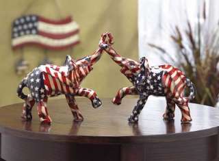 AMERICAN FLAG Patchwork ELEPHANT Figurine Set~Porcelain  