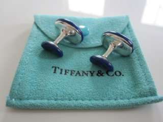 RARE Tiffany & Co. Sterling Silver Elsa Peretti Lapis Bean Cuff Links.