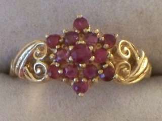 VICTORIAN STYLE 9CT GOLD RUBY CLUSTER RING  