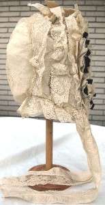 Civil War Era Sheer Bonnet Cap Ivory Net Lace Ribbon Wedding?  