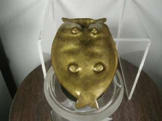 Vintage sculpture Bronze Brass Owl Dish Ashtray tray  