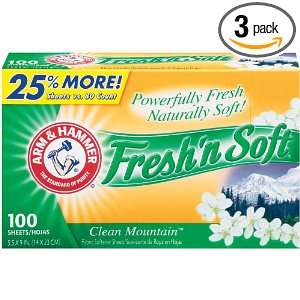  Arm & Hammer Dryer Sheets, Clean Mountain, 100 Count (Pack of 3 