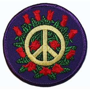 Peace Sign W/ Roses Embroidered Iron On Hippie Patch