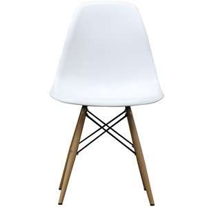 Plastic Side Chair in White with Wooden Base