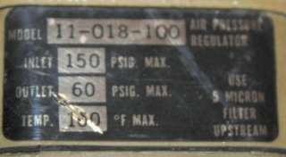  air pneumatic pressure regulator model 11 018 100 inlet 150psig max 
