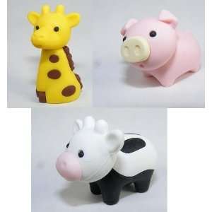  Iwako Japanese Eraser 3pcs. Cow, Pig, Giraffe Toys 