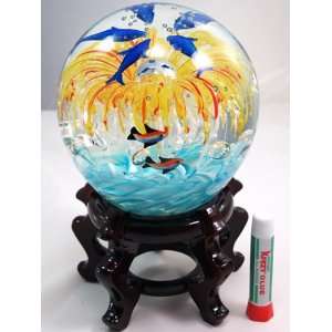  Murano Design Amber Huge Seaworld Dolphins Glass Sculpture 