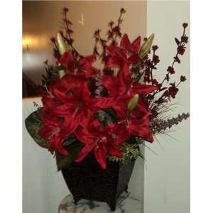   Ruby Red Lilies & Cherry Blossom Floral Arrangement
