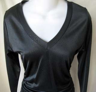 BLACK HALO NWT $349 Slinky Metallic Navy V Neck Dress XS  