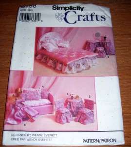   FASHION DOLL 11.5 BARBIE FURNITURE BED VANITY+ PARTY DRESS UNCUT