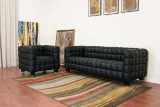 Anny Modern black LEATHER sofa and chair 2 piece SET  
