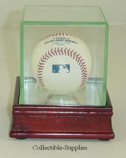 NEW REAL GLASS BASEBALL DISPLAY STAND CASE CHERRY BASE  