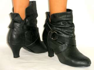   Medium Heel Slouchy Ankle Boots *Cute Slouch Buckle Booties*  