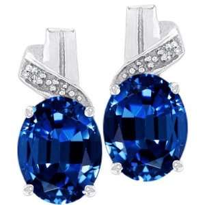 CandyGem 14k Gold Lab Created Oval Sapphire and Diamond Earrings(Metal 
