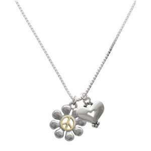   Daisy with Gold Peace Sign and Silver Heart Charm Necklace Jewelry