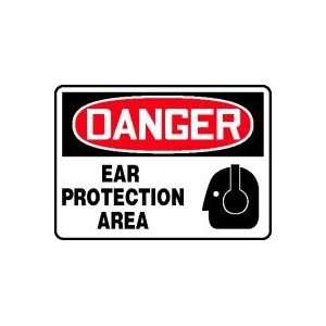 DANGER EAR PROTECTION AREA (W/GRAPHIC) Sign   10 x 14 Adhesive Dura 