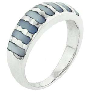  Blue Stripe Mother Of Pearl Ring Pugster Jewelry